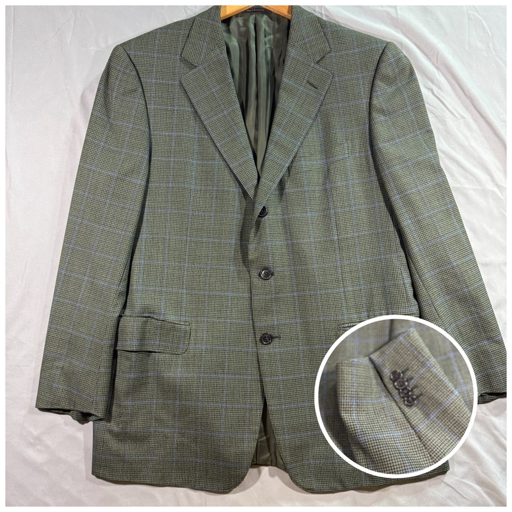 Ermenegildo Zegna Blazer Mens 44R US Green Check Wool Sport Coat Switzerland